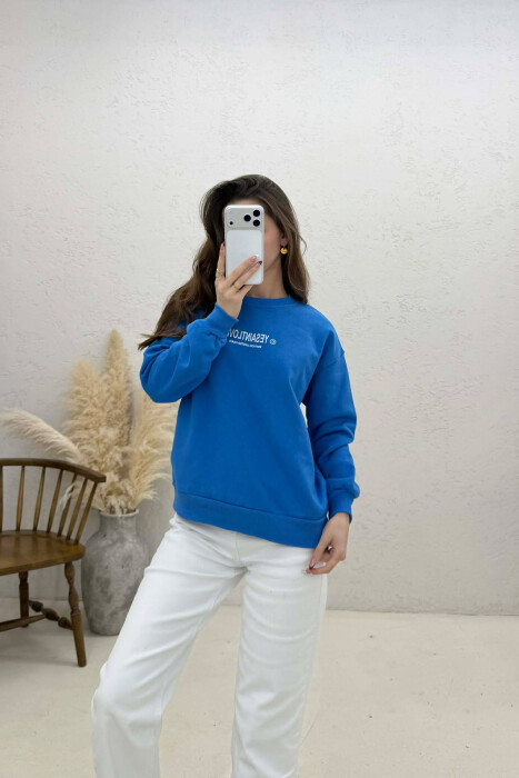 ONE COLOR FRONT PRINTED WOMEN SWEATSHIRT BLUE/BLU - 1
