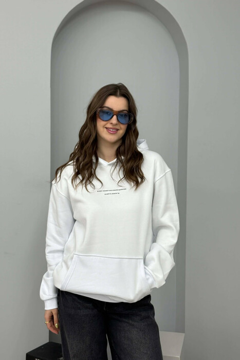 ONE COLOR FRONT SIMPLE WRITTING WOMEN HOODIE WHITE-E BARDHE 