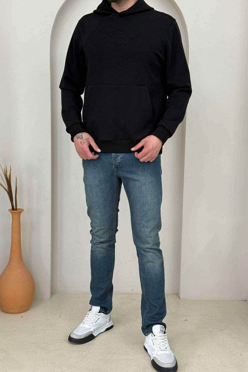 ONE COLOR FRONT WRITTING MEN HOODIE BLACK/ E ZEZE - 1