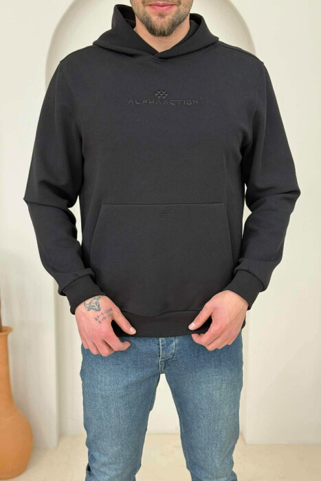 ONE COLOR FRONT WRITTING MEN HOODIE BLACK/ E ZEZE - 3