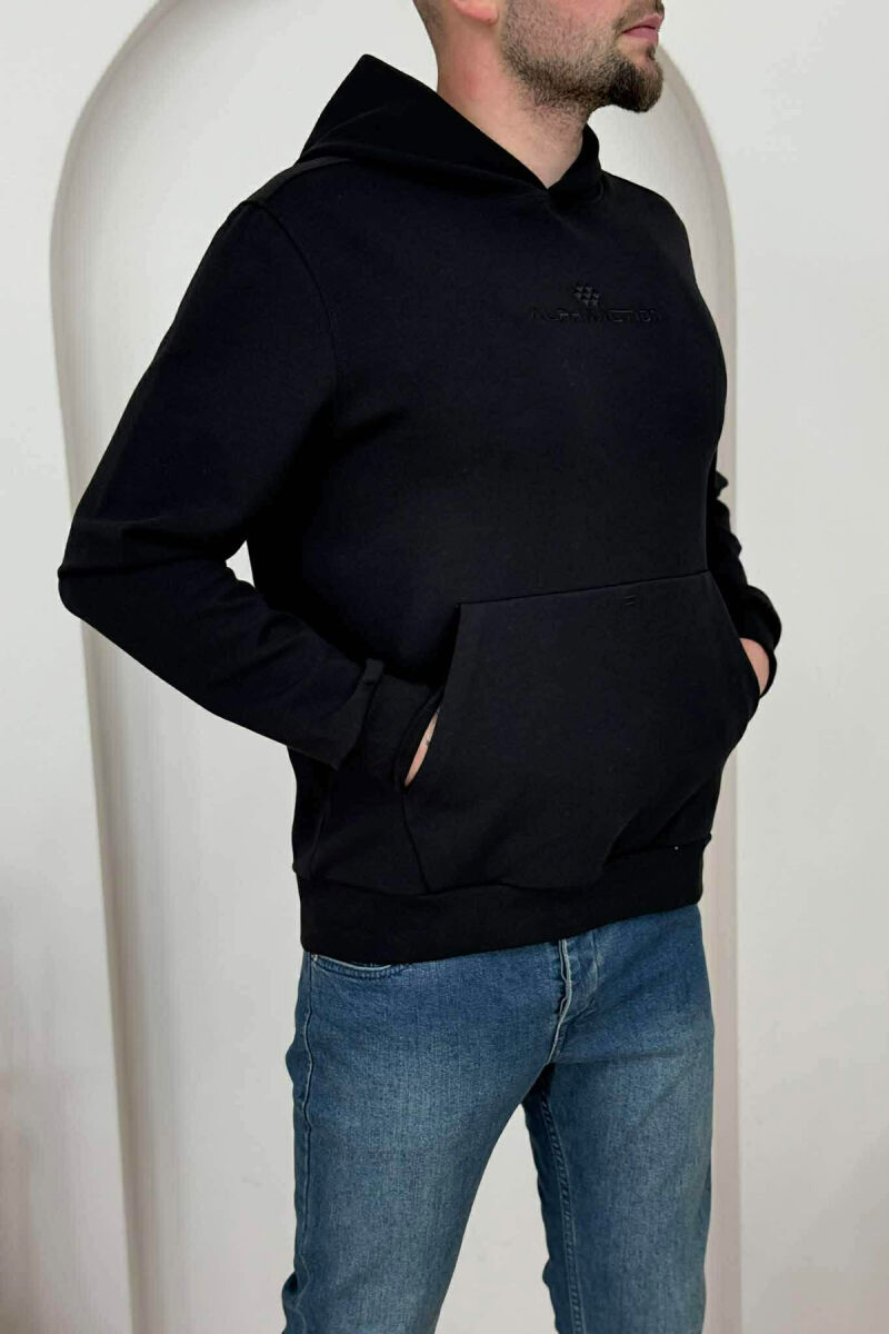 ONE COLOR FRONT WRITTING MEN HOODIE BLACK/ E ZEZE - 4