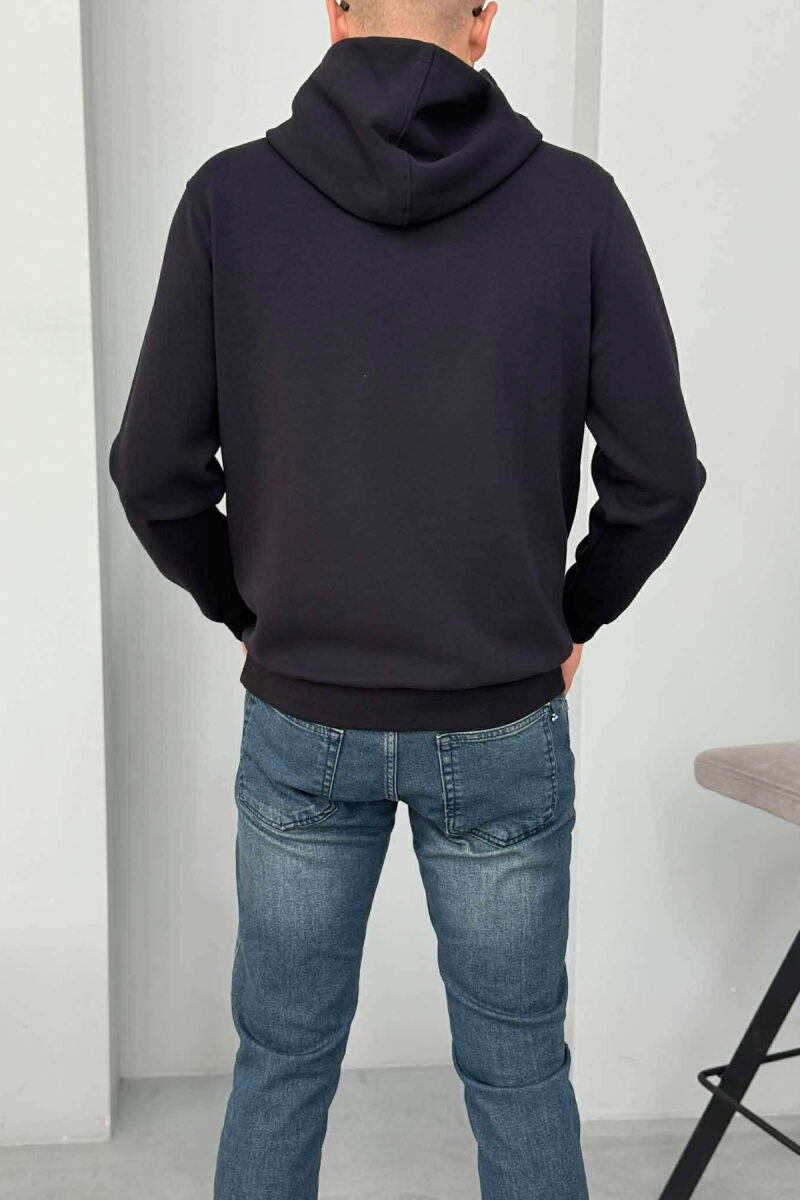 ONE COLOR FRONT WRITTING MEN HOODIE DARK BLUE/BEE - 3