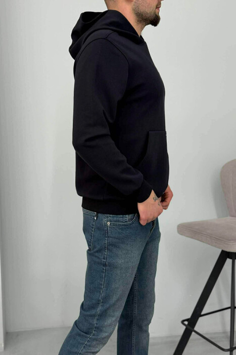 ONE COLOR FRONT WRITTING MEN HOODIE DARK BLUE/BEE - 4