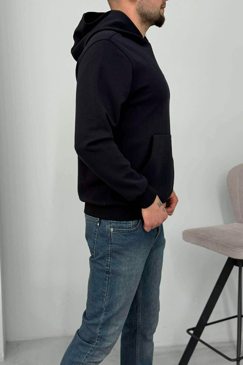 ONE COLOR FRONT WRITTING MEN HOODIE DARK BLUE/BEE - 4