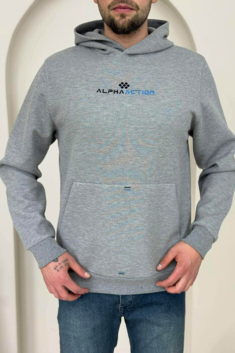 HOODIE NJËNGJYRËSHE ME SHKRIME PARA PËR MESHKUJ NË NGJYRËN GRI - KLAUDIO FASHION