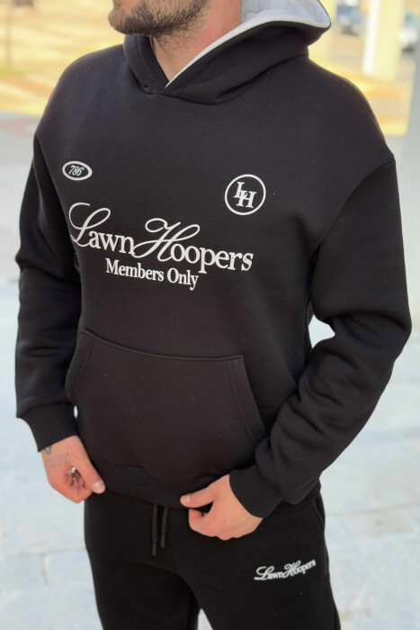 ONE COLOR FRONT WRITTINGS HOODIE+JOGGERS MEN SET BLACK/ E ZEZE - 2