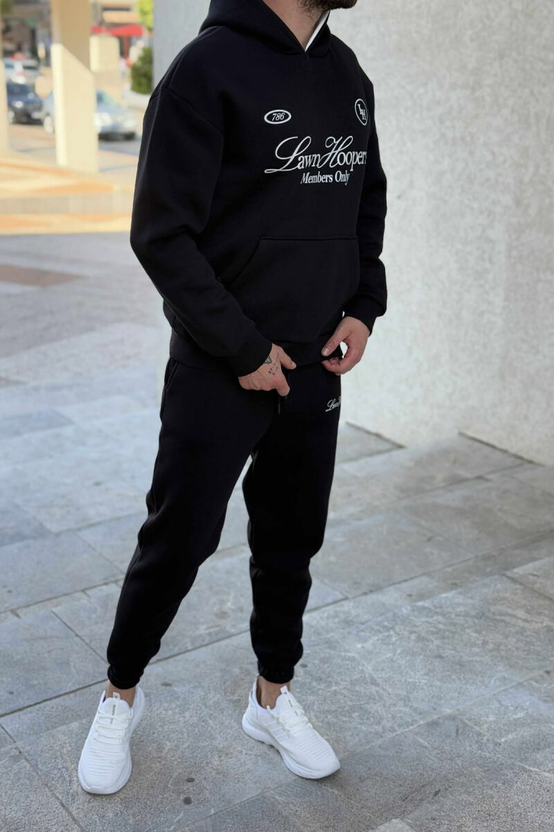 ONE COLOR FRONT WRITTINGS HOODIE+JOGGERS MEN SET BLACK/ E ZEZE - 4