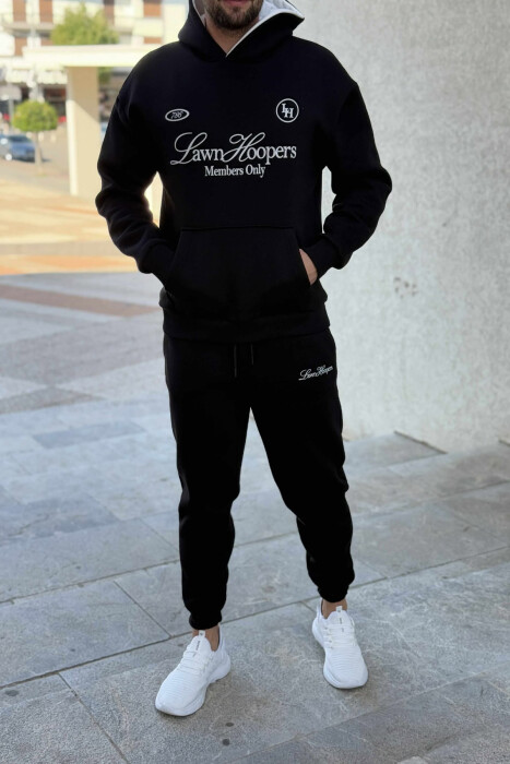 SET NJË NGJYRËSH HOODIE ME SHKRIM PARA+TUTA PËR MESHKUJ NË NGJYRË TË ZEZË - KLAUDIO FASHION