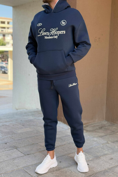 SET NJË NGJYRËSH HOODIE ME SHKRIM PARA+TUTA PËR MESHKUJ NË NGJYRË BLU - KLAUDIO FASHION