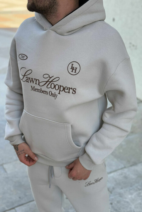 ONE COLOR FRONT WRITTINGS HOODIE+JOGGERS MEN SET LIGHT GREY/GZ - 2