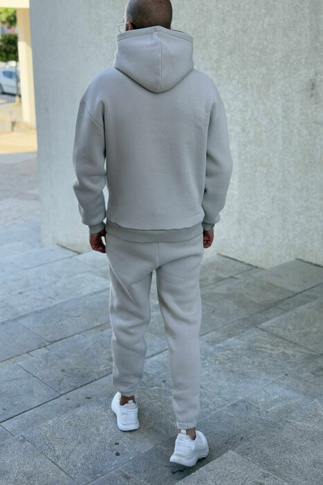 ONE COLOR FRONT WRITTINGS HOODIE+JOGGERS MEN SET LIGHT GREY/GZ - 4