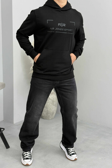 ONE COLOR FRONT WRITTINGS MEN HOODIE BLACK/ E ZEZE - 2