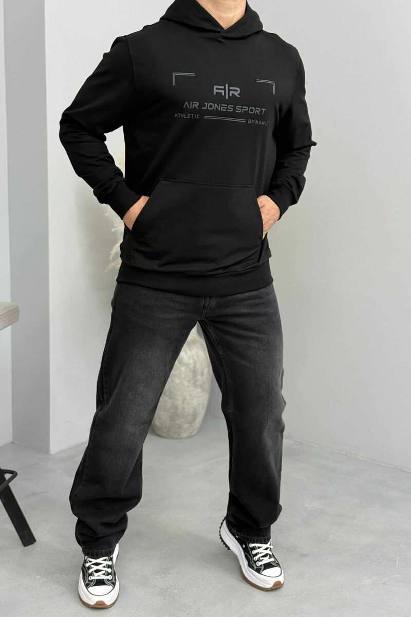 ONE COLOR FRONT WRITTINGS MEN HOODIE BLACK/ E ZEZE - 2
