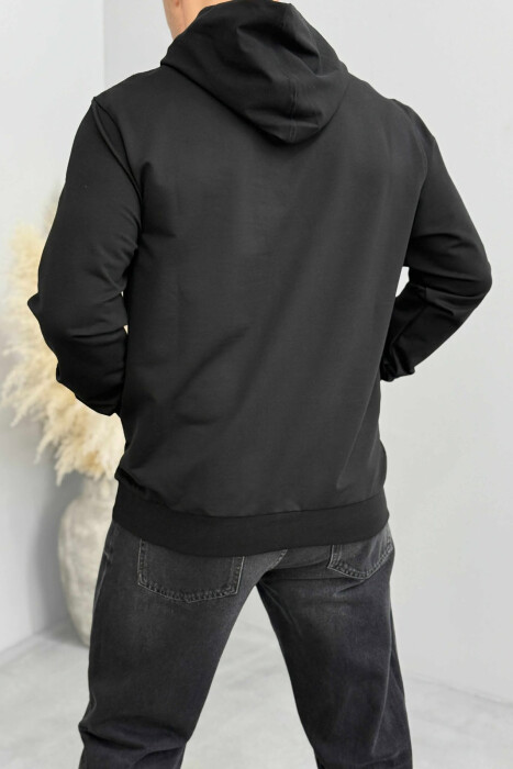 ONE COLOR FRONT WRITTINGS MEN HOODIE BLACK/ E ZEZE - 4