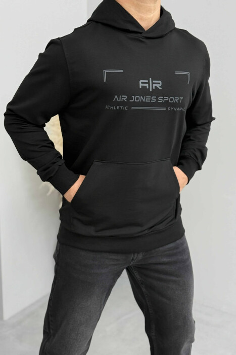 ONE COLOR FRONT WRITTINGS MEN HOODIE BLACK/ E ZEZE - 3