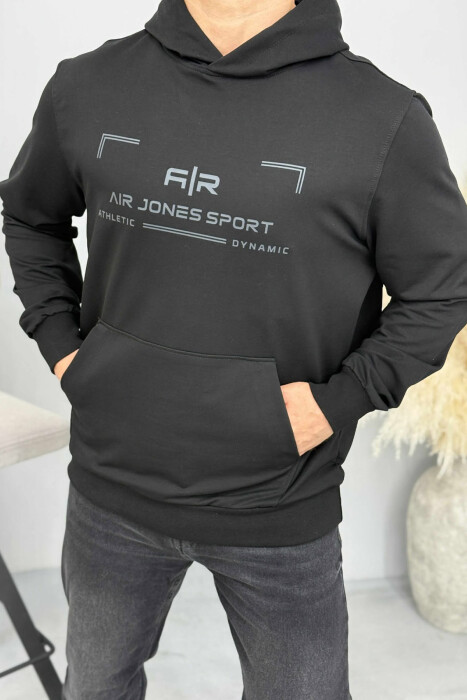 ONE COLOR FRONT WRITTINGS MEN HOODIE BLACK/ E ZEZE - KLAUDIO FASHION