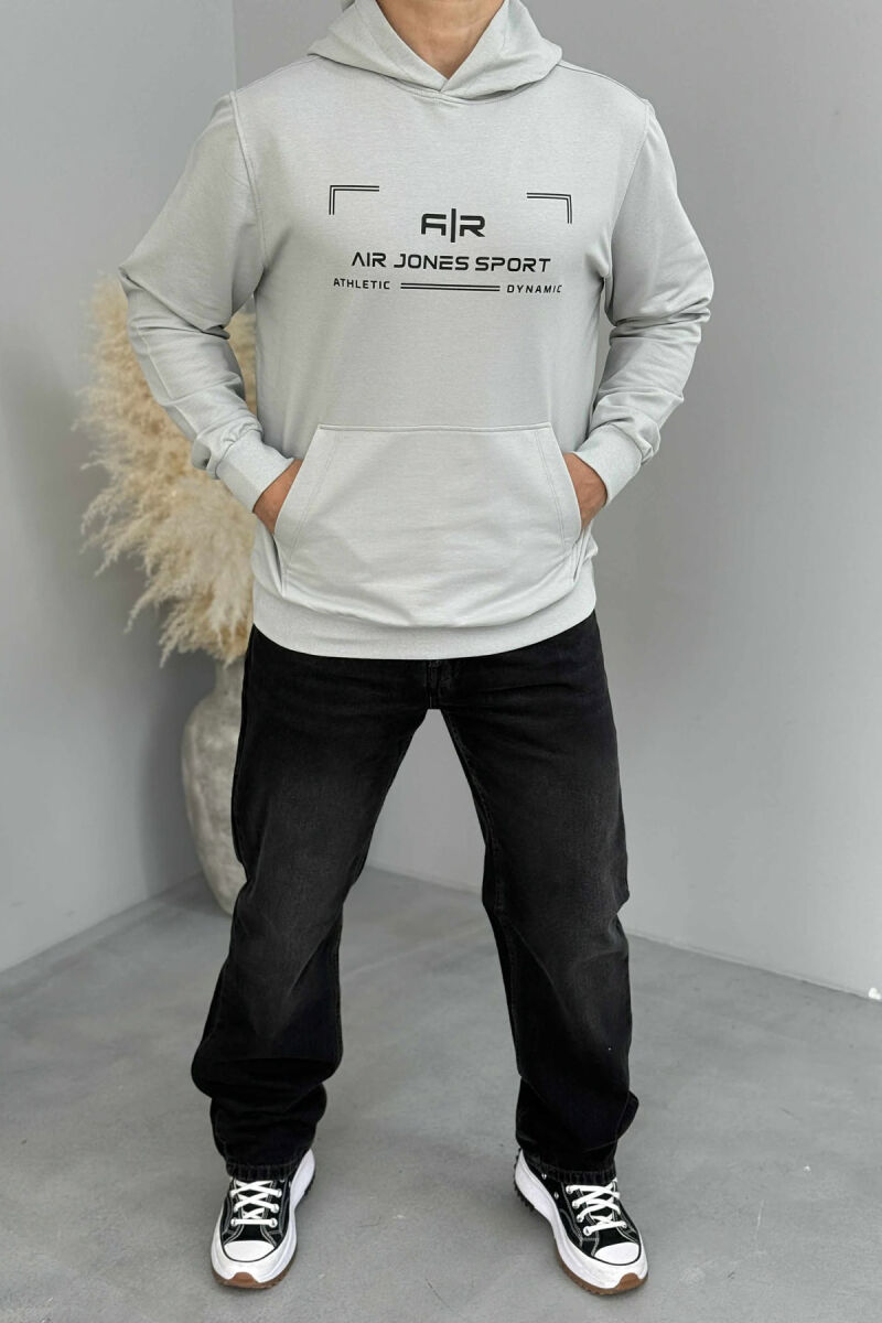 ONE COLOR FRONT WRITTINGS MEN HOODIE LIGHT GREY/GZ - 2