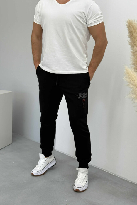 ONE COLOR FRONT WRITTINGS MEN JOGGERS BLACK/ E ZEZE - 1