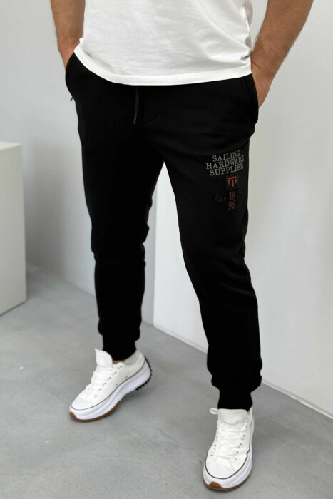 ONE COLOR FRONT WRITTINGS MEN JOGGERS BLACK/ E ZEZE - 4