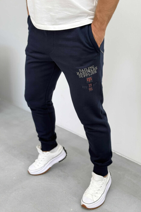 ONE COLOR FRONT WRITTINGS MEN JOGGERS DARK BLUE/BEE - 3