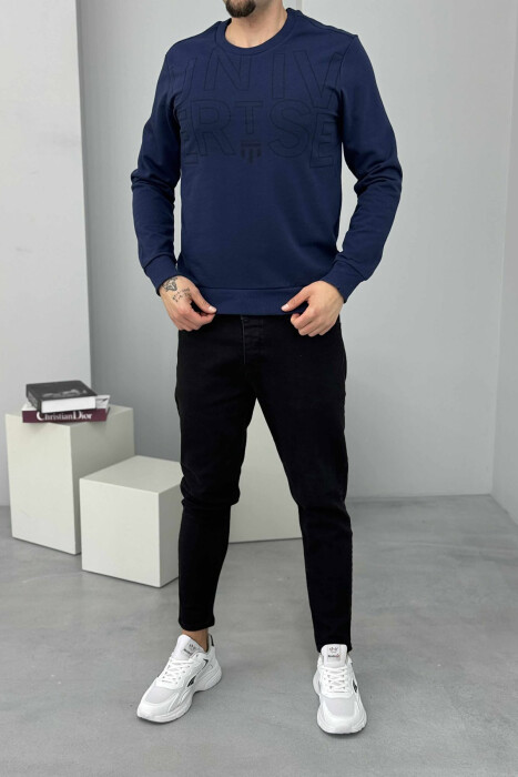 ONE COLOR FRONT WRITTINGS MEN SWEATSHIRT BLUE/BLU - KLAUDIO FASHION