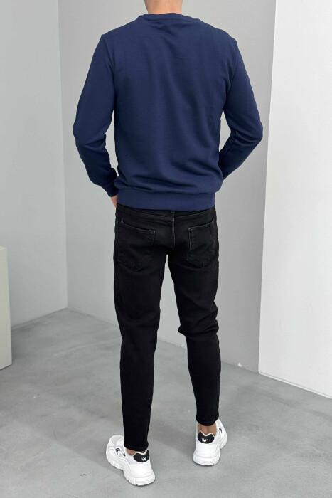 ONE COLOR FRONT WRITTINGS MEN SWEATSHIRT BLUE/BLU - 4