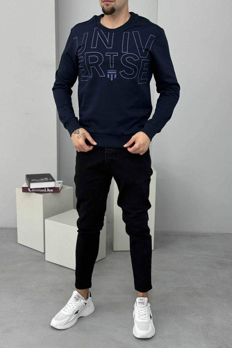ONE COLOR FRONT WRITTINGS MEN SWEATSHIRT DARK BLUE/BEE - 1