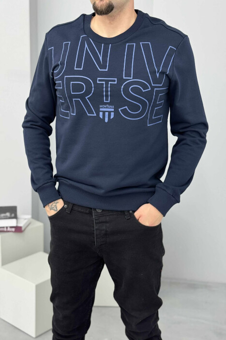 ONE COLOR FRONT WRITTINGS MEN SWEATSHIRT DARK BLUE/BEE - 2