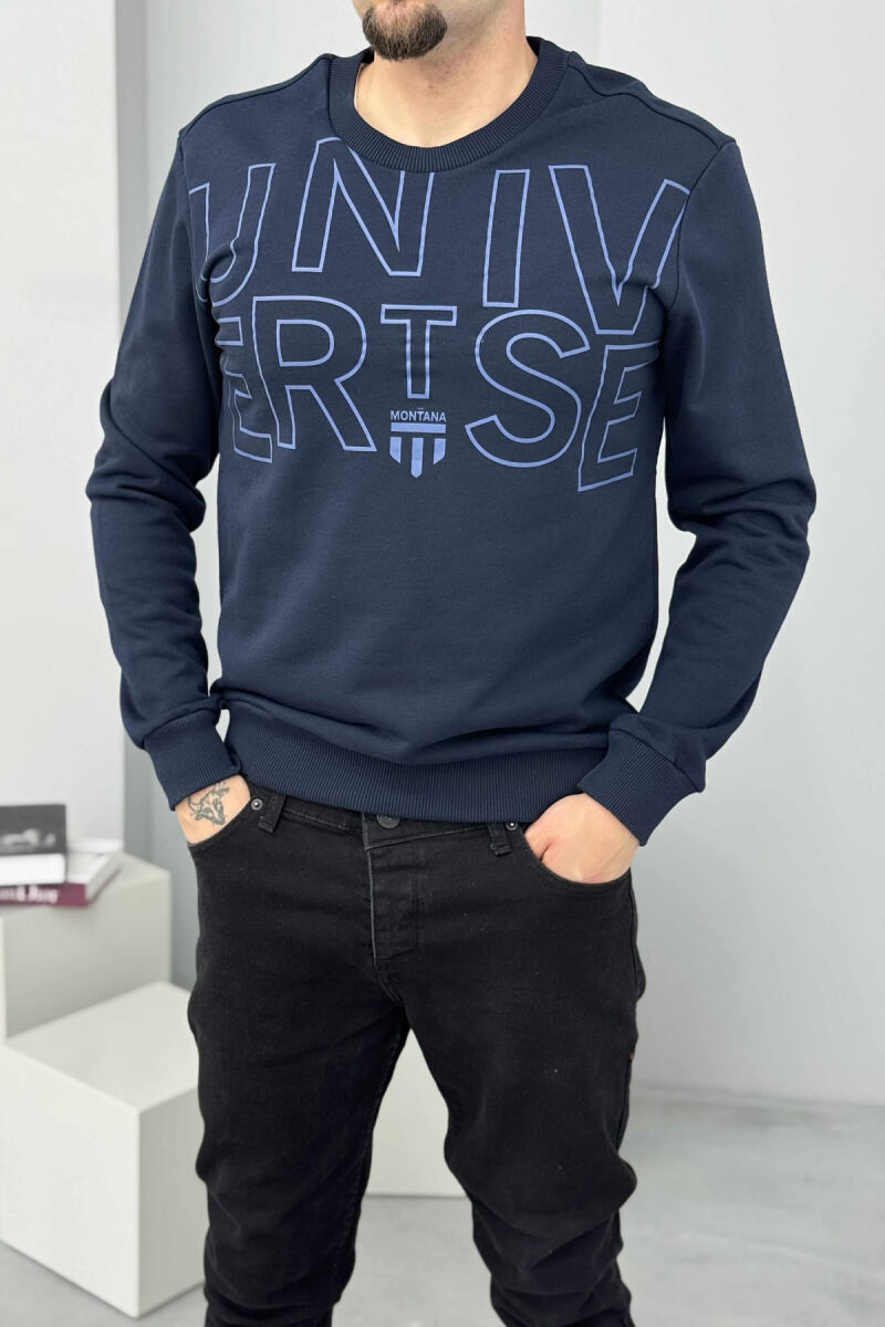 ONE COLOR FRONT WRITTINGS MEN SWEATSHIRT DARK BLUE/BEE - 2