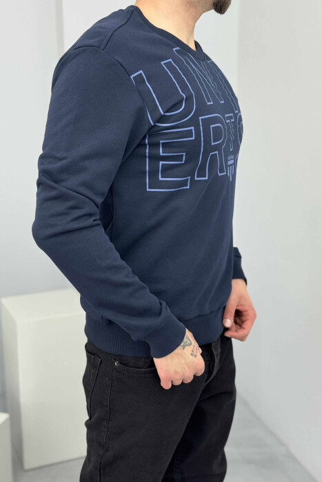 ONE COLOR FRONT WRITTINGS MEN SWEATSHIRT DARK BLUE/BEE - 3
