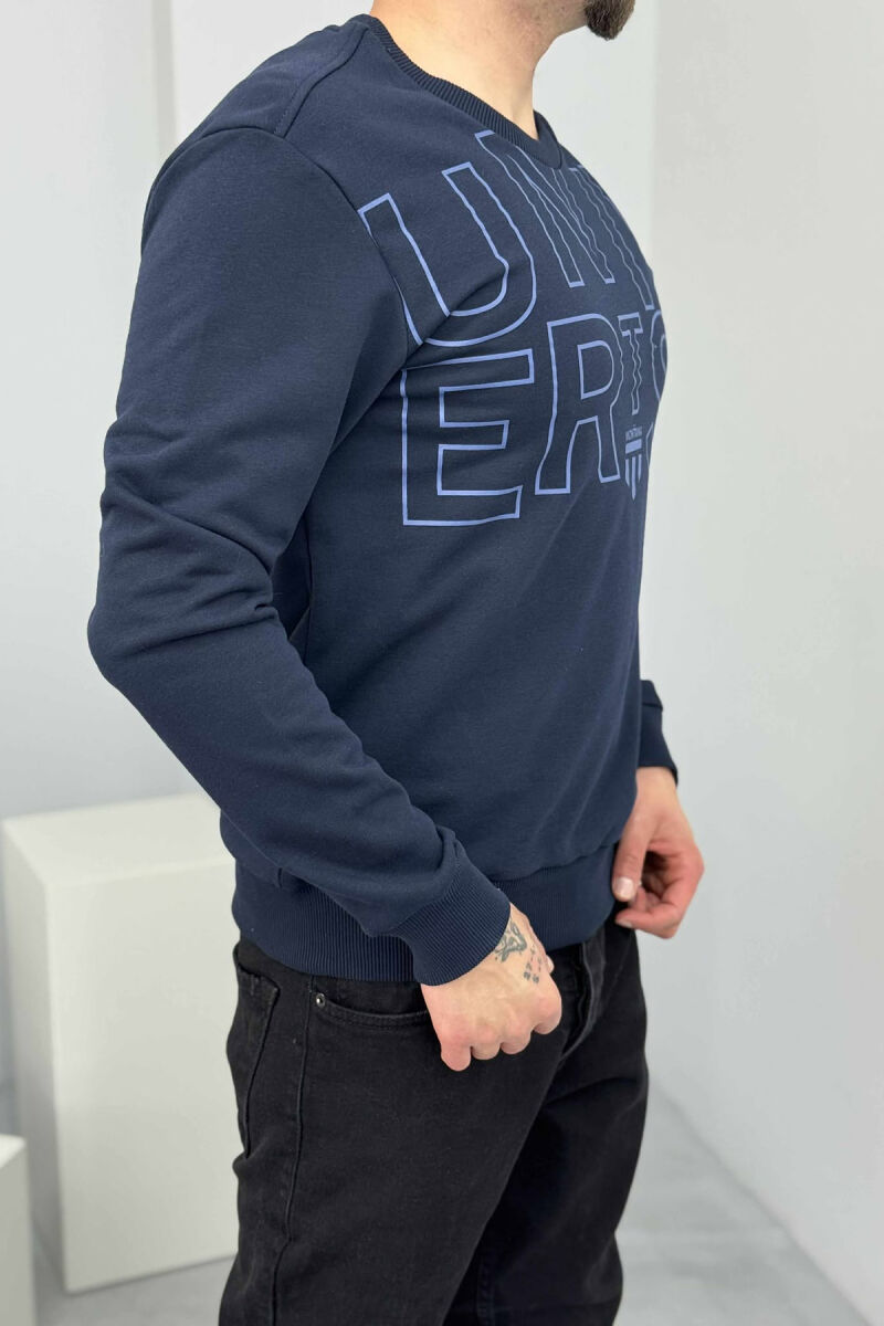 ONE COLOR FRONT WRITTINGS MEN SWEATSHIRT DARK BLUE/BEE - 3