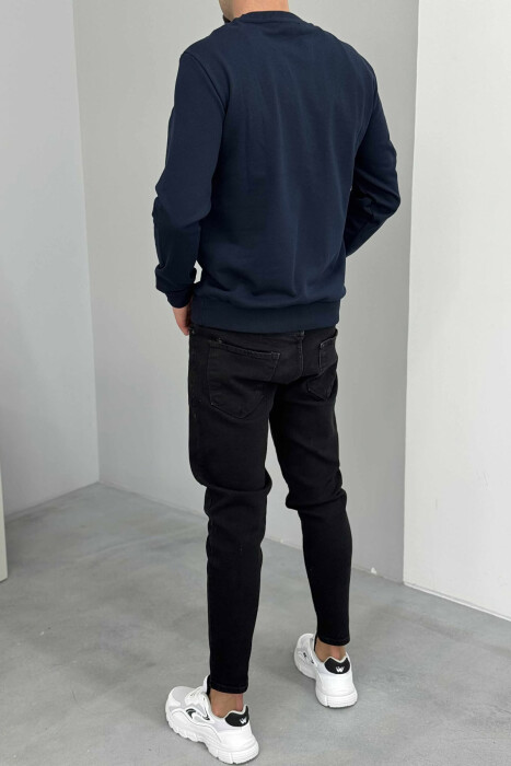 ONE COLOR FRONT WRITTINGS MEN SWEATSHIRT DARK BLUE/BEE - 4