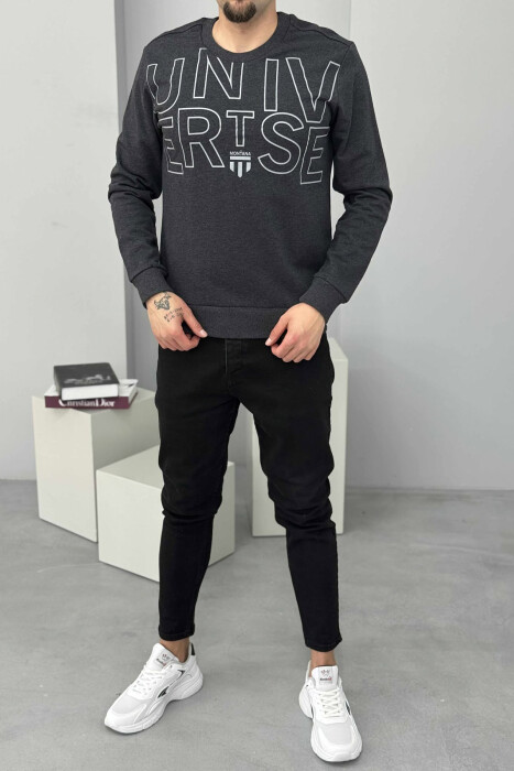 ONE COLOR FRONT WRITTINGS MEN SWEATSHIRT DARK GREY/GEE - KLAUDIO FASHION