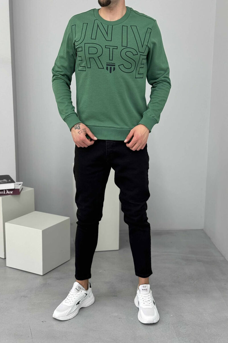 ONE COLOR FRONT WRITTINGS MEN SWEATSHIRT GREEN/JESHILE - 1