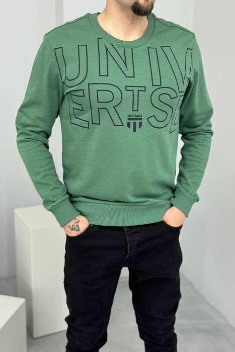 ONE COLOR FRONT WRITTINGS MEN SWEATSHIRT GREEN/JESHILE - 2