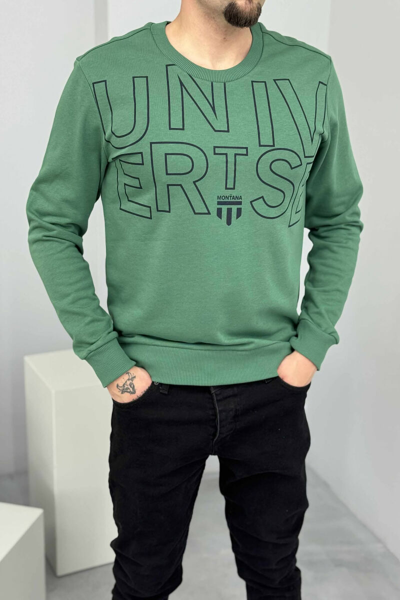 ONE COLOR FRONT WRITTINGS MEN SWEATSHIRT GREEN/JESHILE - 2