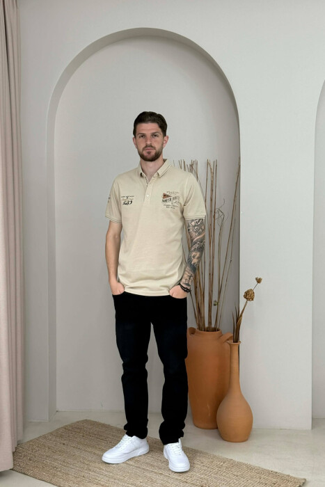 ONE COLOR FRONT WRITTINGS MEN T-SHIRT BEIGE/BEZHE - 3