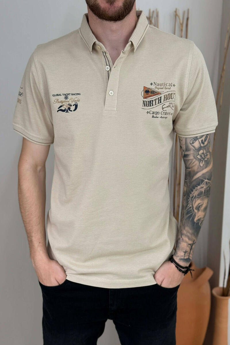 ONE COLOR FRONT WRITTINGS MEN T-SHIRT BEIGE/BEZHE - 4