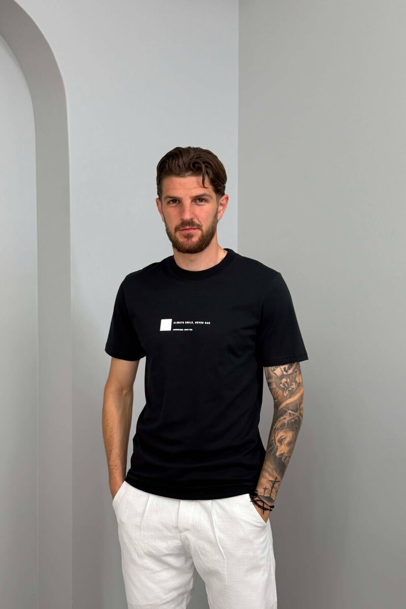 ONE COLOR FRONT WRITTINGS MEN T-SHIRT BLACK/ E ZEZE - 1
