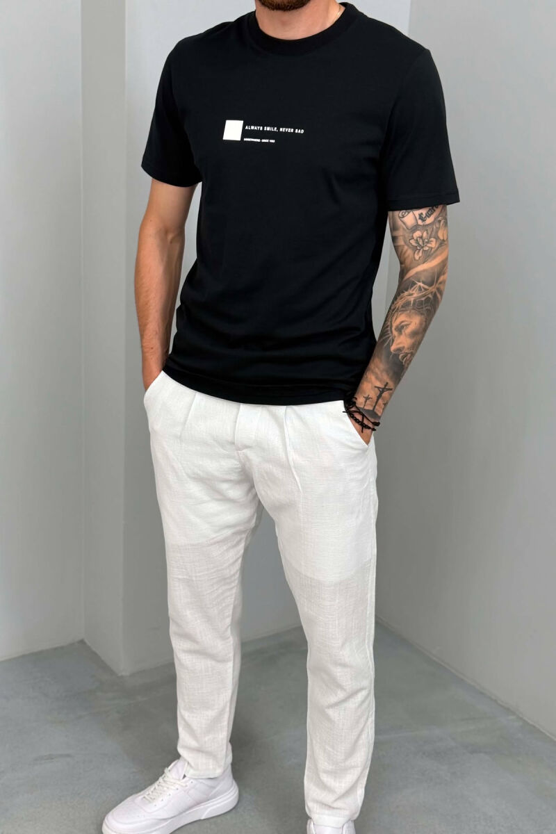 ONE COLOR FRONT WRITTINGS MEN T-SHIRT BLACK/ E ZEZE - 4