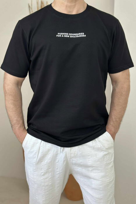 ONE COLOR FRONT WRITTINGS MEN T-SHIRT BLACK/ E ZEZE 