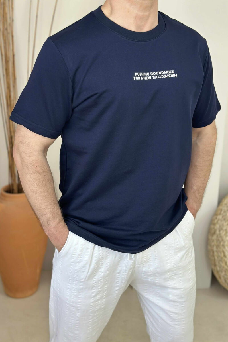 ONE COLOR FRONT WRITTINGS MEN T-SHIRT DARK BLUE/BEE - 1