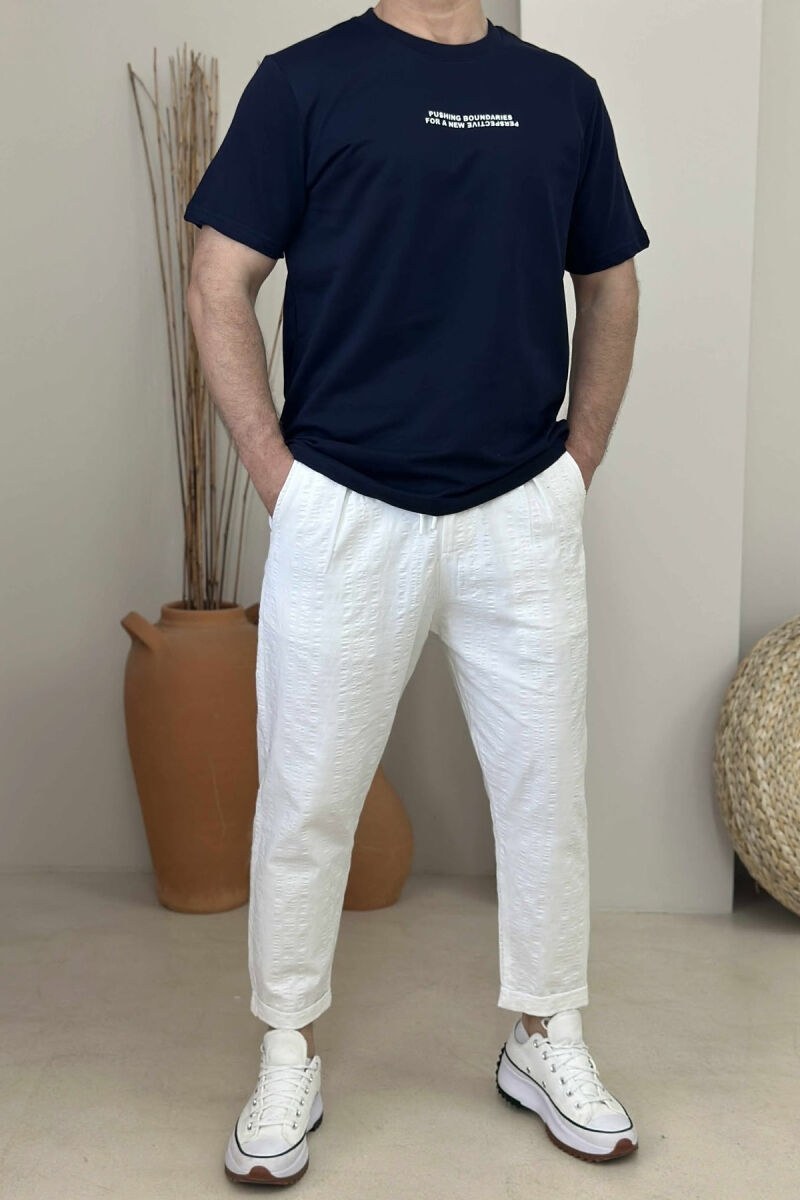 ONE COLOR FRONT WRITTINGS MEN T-SHIRT DARK BLUE/BEE - 2