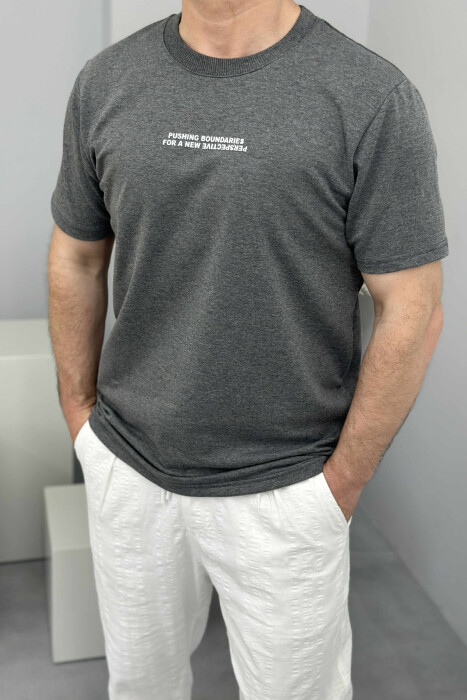 ONE COLOR FRONT WRITTINGS MEN T-SHIRT GREY/GRI 