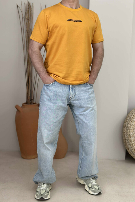 ONE COLOR FRONT WRITTINGS MEN T-SHIRT MUSTARD/MUSTARDE - 2
