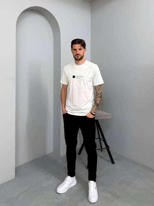 ONE COLOR FRONT WRITTINGS MEN T-SHIRT WHITE-E BARDHE - 3