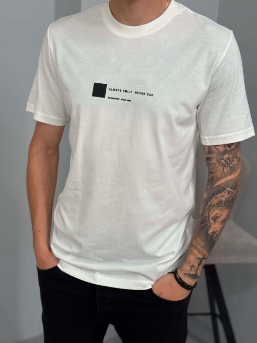 ONE COLOR FRONT WRITTINGS MEN T-SHIRT WHITE-E BARDHE - 4