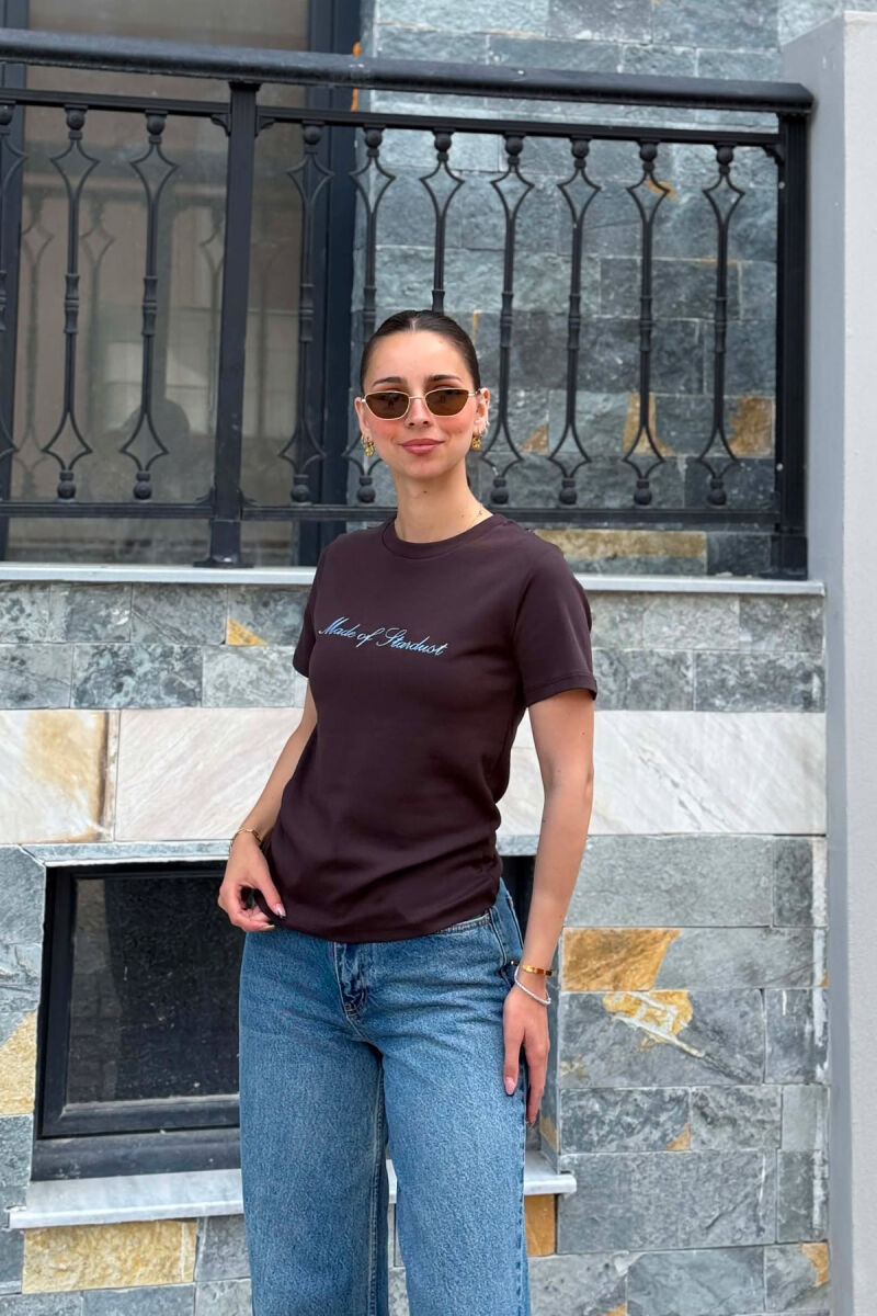ONE COLOR FRONT WRITTINGS WOMAN T-SHIRT BROWN/KAFE - 5