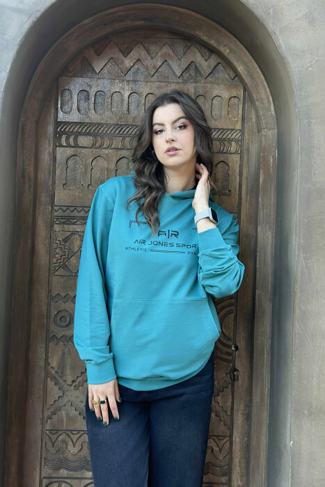 ONE COLOR FRONT WRITTINGS WOMEN HOODIE BLUE STONE/GK - 2