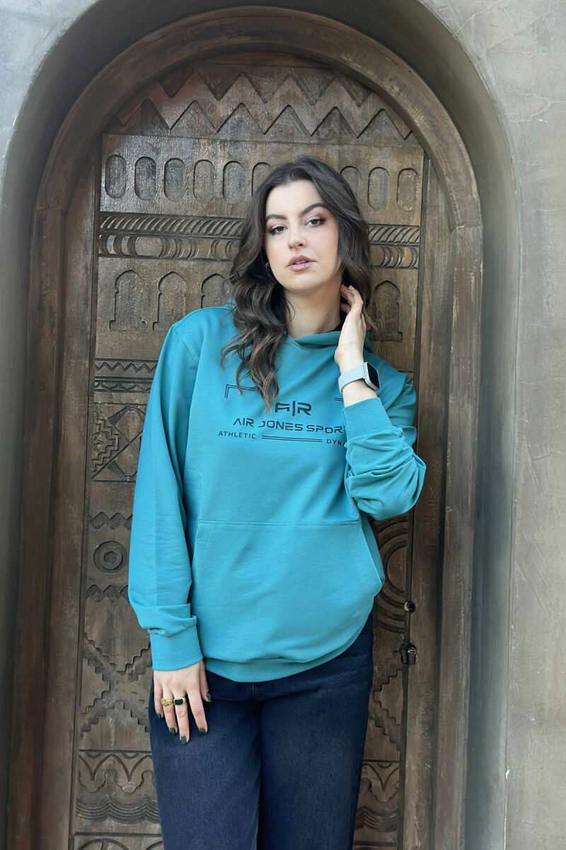 ONE COLOR FRONT WRITTINGS WOMEN HOODIE BLUE STONE/GK - 2